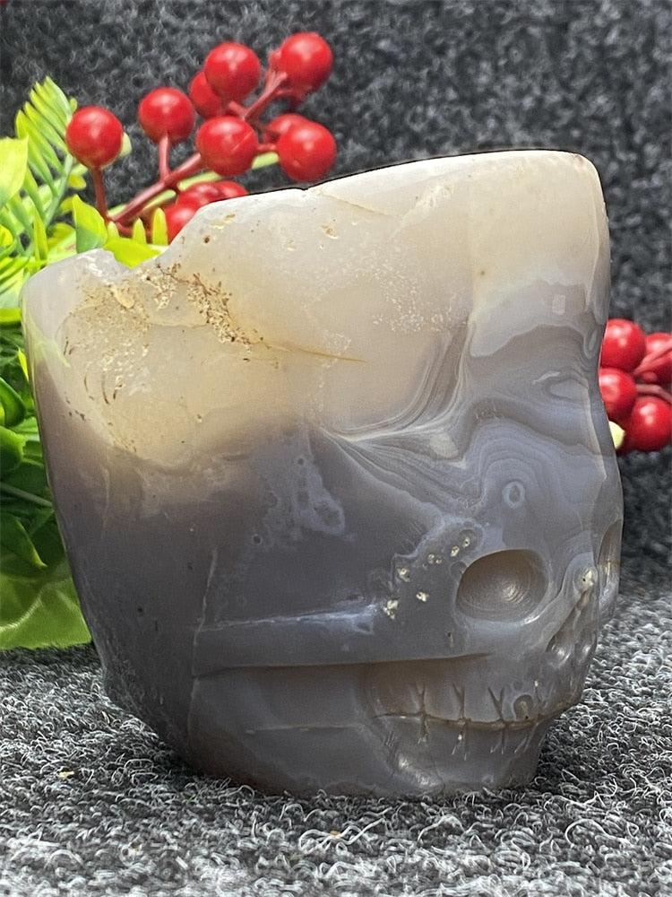 Agate Geode Skull Carving