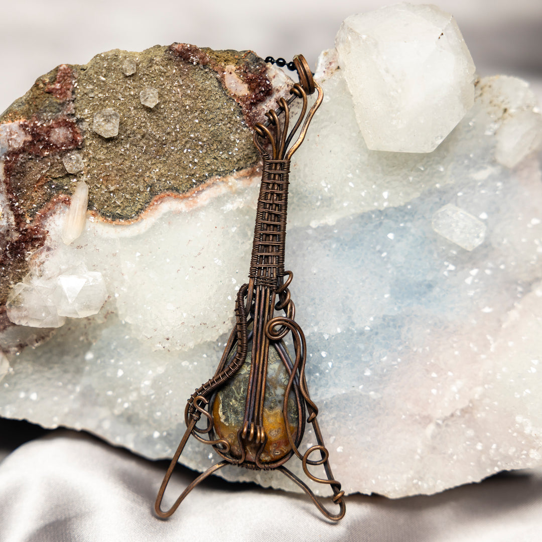 Agate "Guitar" Wire Wrap Crystal Pendant #5-Wire Wraps-Crystal Destiny-Agate-5.00"-Crystal Destiny