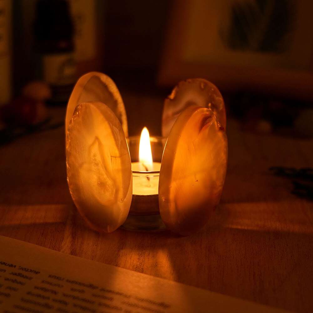 Agate Slice or White Selenite Stick and Agate Slice Crystal Tea Light Holder