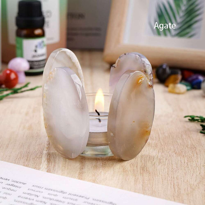 Agate Slice or White Selenite Stick and Agate Slice Crystal Tea Light Holder