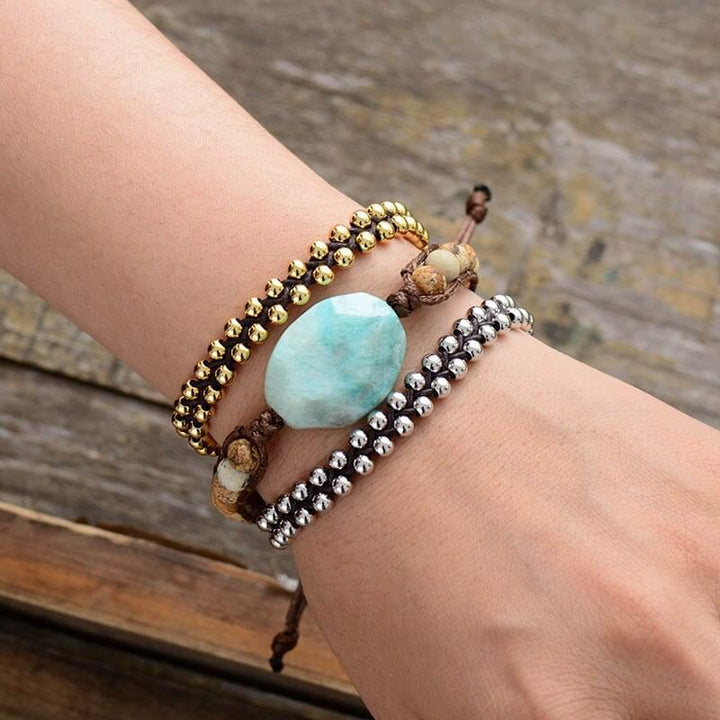 Amazonite Beaded Woven Wrap Bracelet Handmade