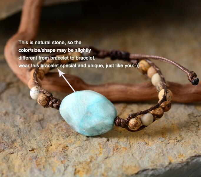 Amazonite Beaded Woven Wrap Bracelet Handmade