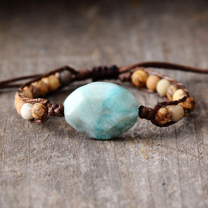 Amazonite Beaded Woven Wrap Bracelet Handmade