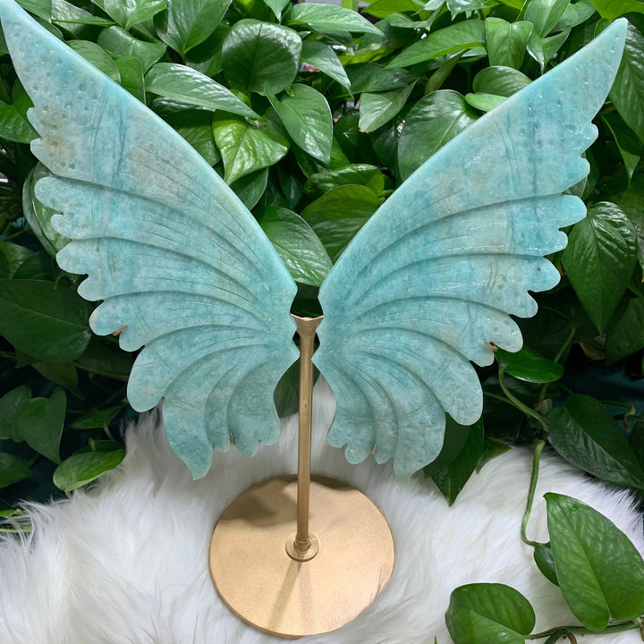 Amazonite Crystal Butterfly Wings with Stand