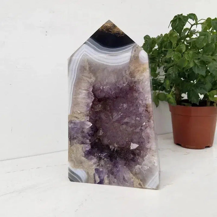 Amethyst Agate Druzy Geode Tower