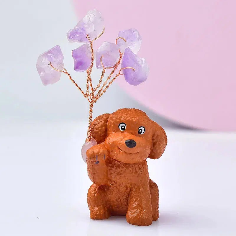 Amethyst Dog Figurine Lucky Tree