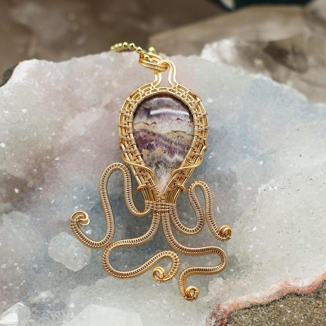 Amethyst Squid Wire Wrap Pendant -3"