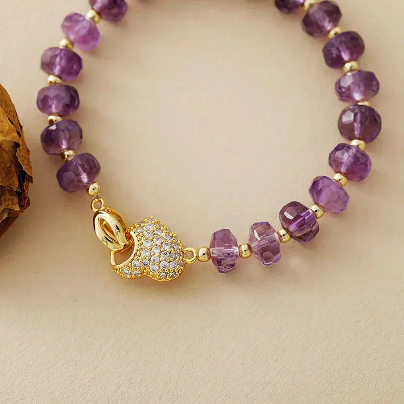 Amethyst or Citrine Heart Charm Clasp Bracelet