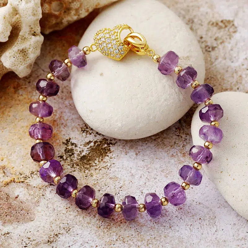 Amethyst or Citrine Heart Charm Clasp Bracelet