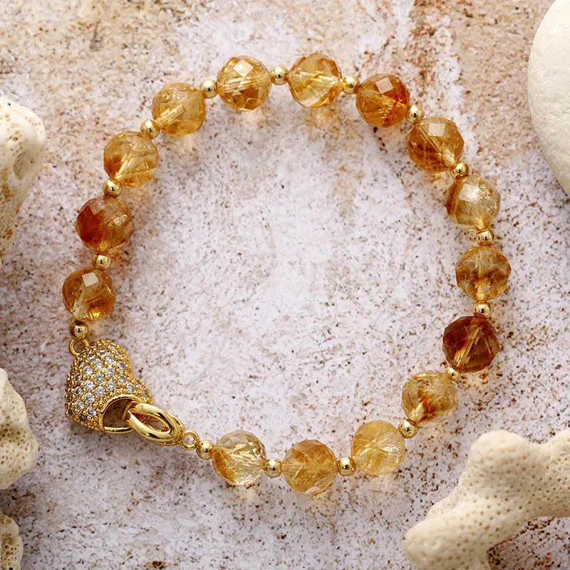 Amethyst or Citrine Heart Charm Clasp Bracelet