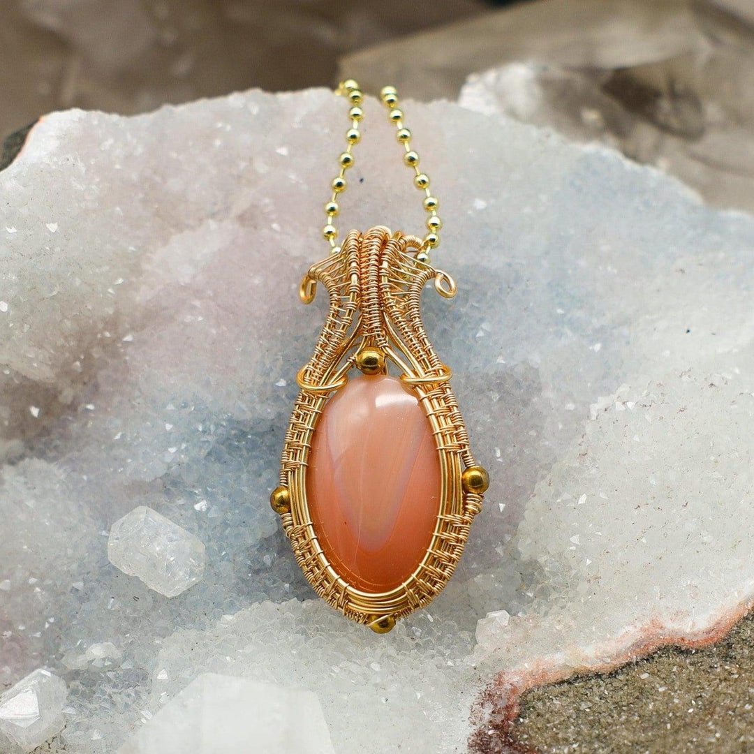 Apricot Agate Wire Wrap Pendant - 2.25"