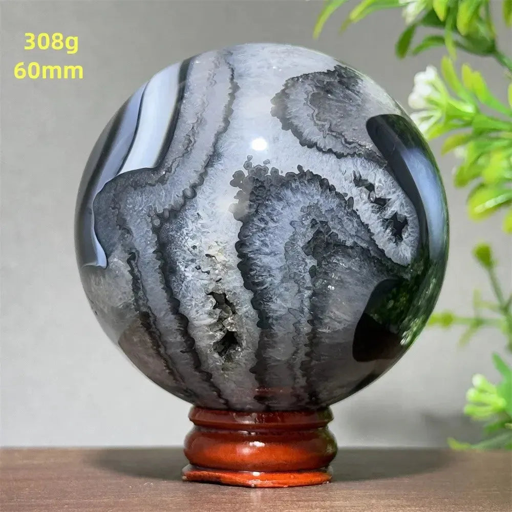 Black Agate Crystal Spheres-Spheres-Crystal Destiny-Black Agate-1 238g 55mm-Crystal Destiny
