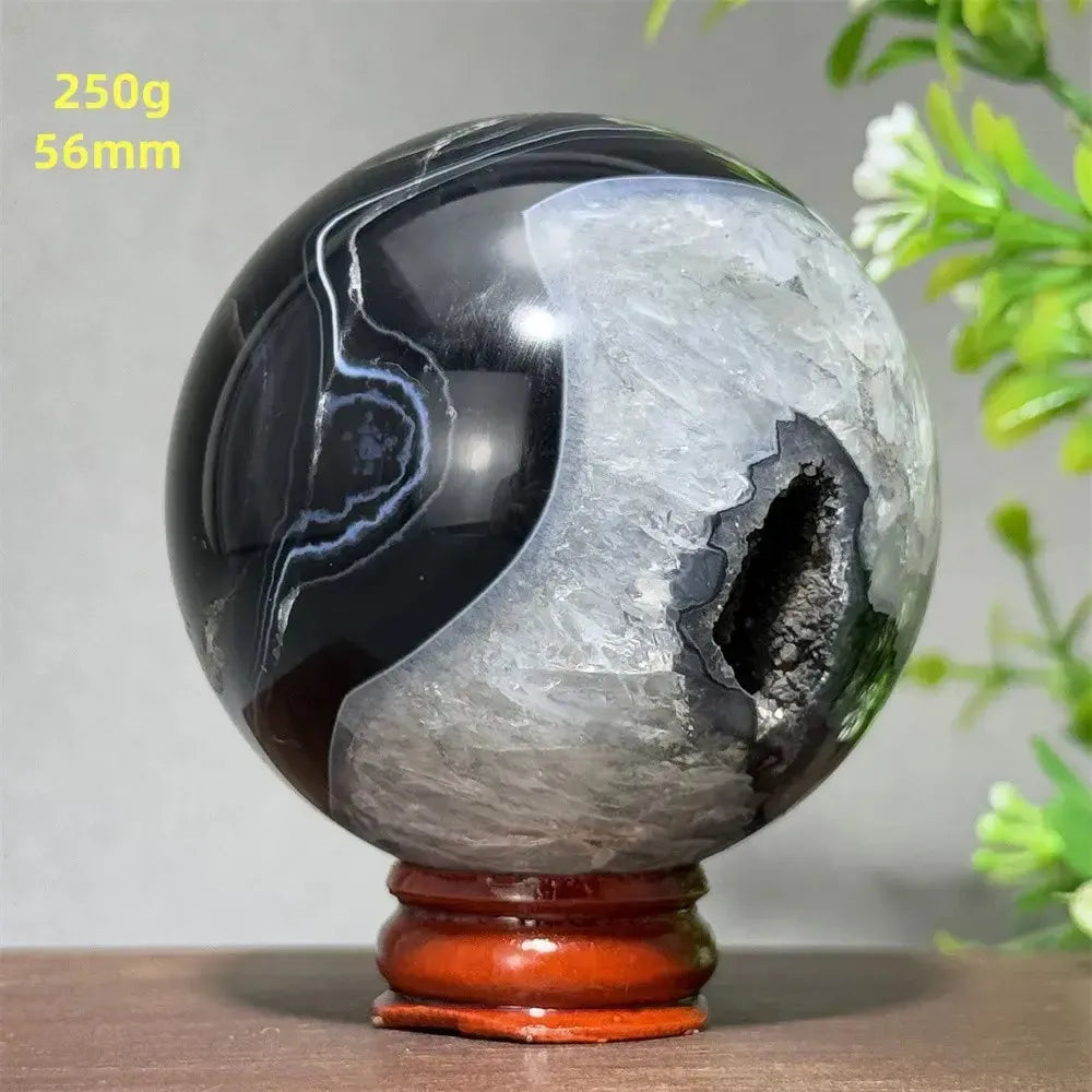 Black Agate Crystal Spheres-Spheres-Crystal Destiny-Black Agate-28 250g 56mm-Crystal Destiny