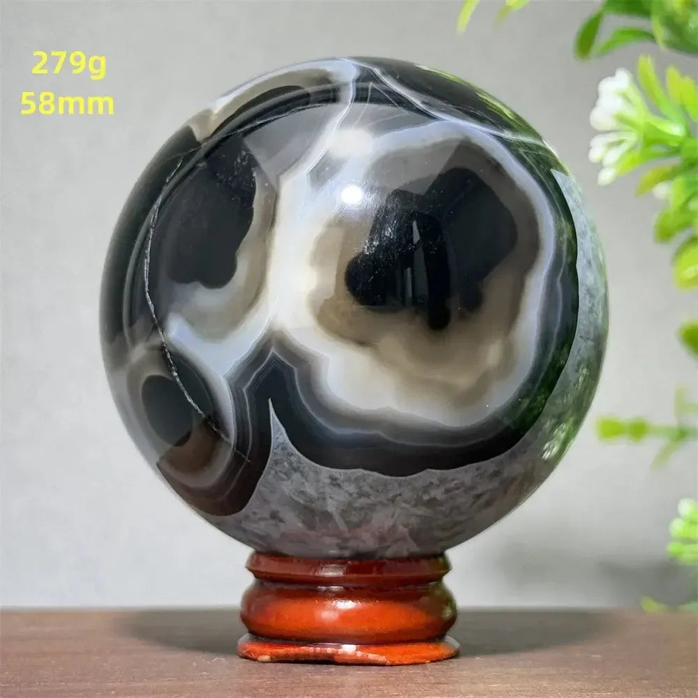 Black Agate Crystal Spheres-Spheres-Crystal Destiny-Black Agate-35 279g 58mm-Crystal Destiny