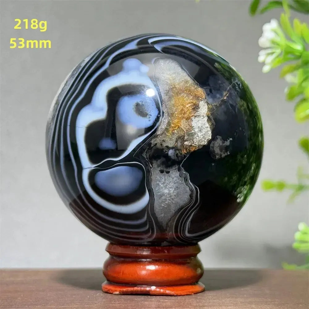 Black Agate Crystal Spheres-Spheres-Crystal Destiny-Black Agate-5 218g 53mm-Crystal Destiny