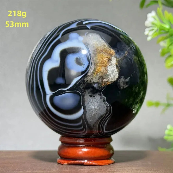 Black Agate Crystal Spheres-Spheres-Crystal Destiny-Black Agate-5 218g 53mm-Crystal Destiny