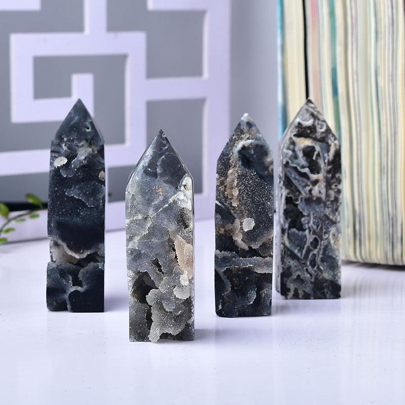 Black Agate Druzy Towers