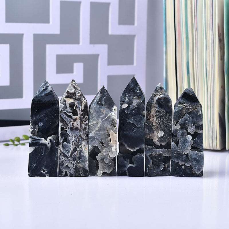 Black Agate Druzy Towers