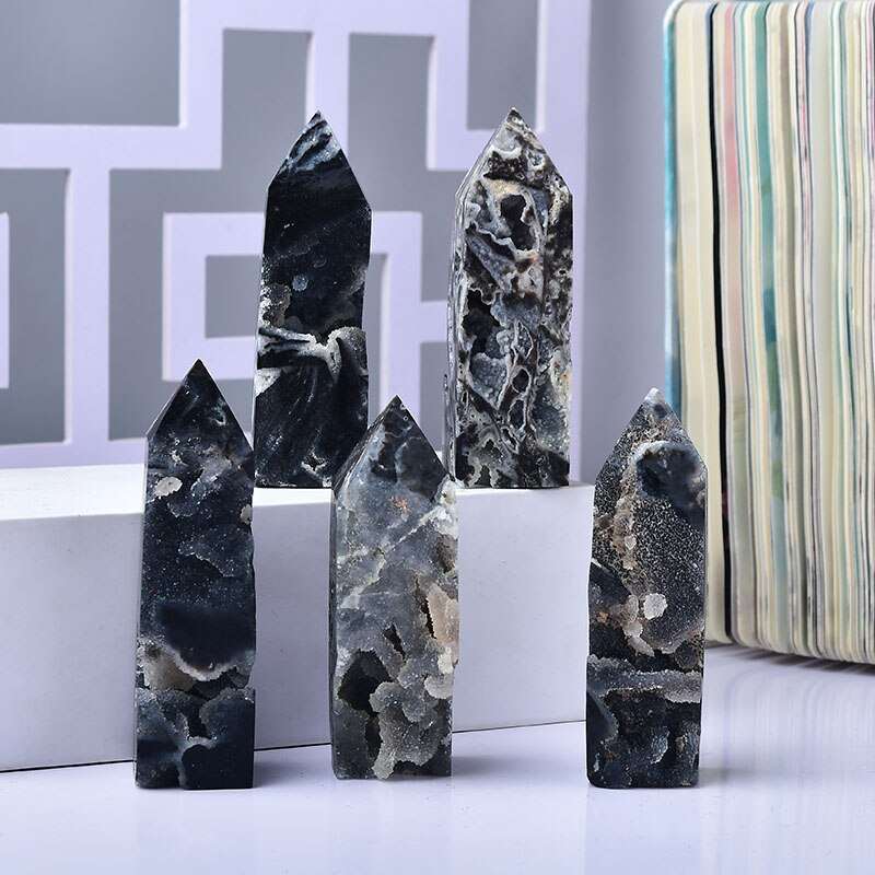 Black Agate Druzy Towers