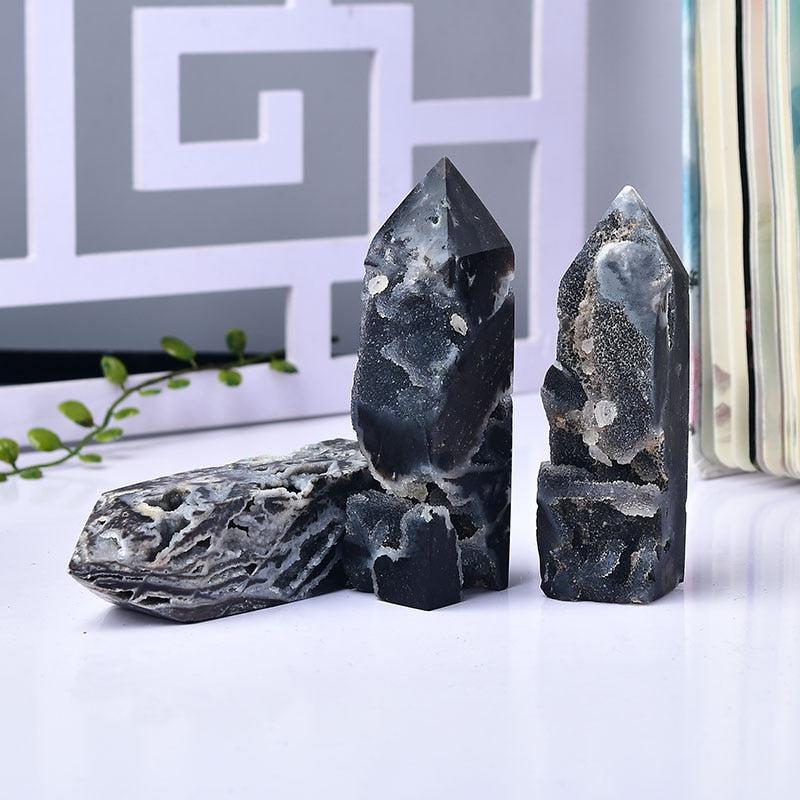 Black Agate Druzy Towers