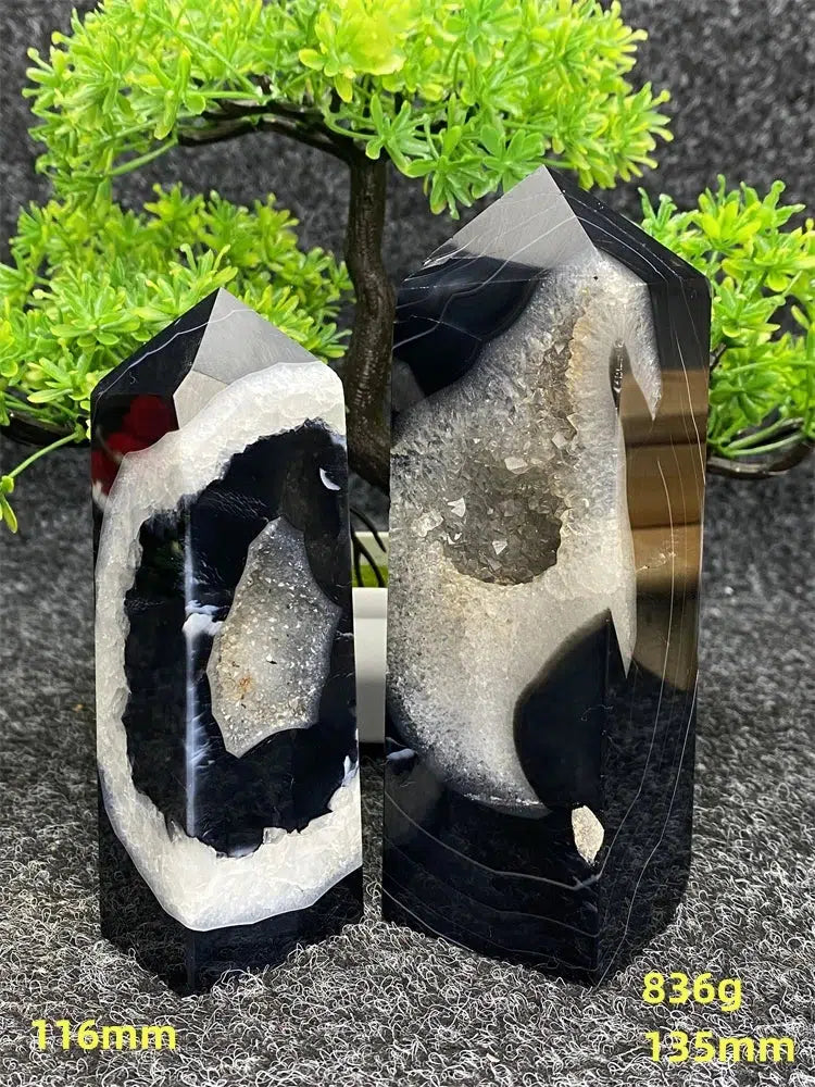 Black Agate Geode Crystal Tower