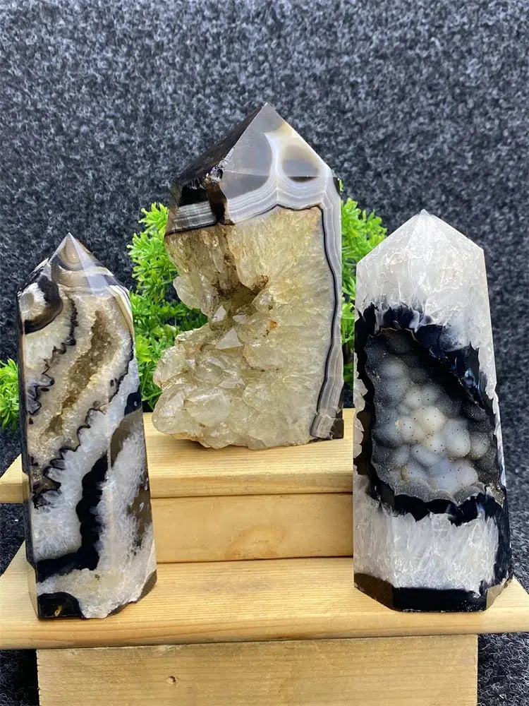 Black Agate Geode Crystal Tower