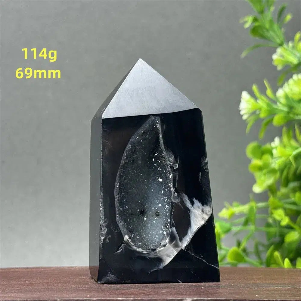 Black Agate Geode Obelisk