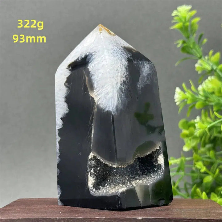 Black Agate Geode Obelisk