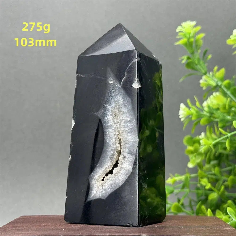 Black Agate Geode Obelisk