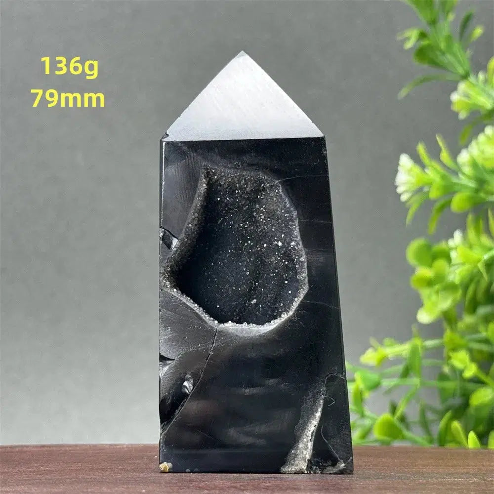 Black Agate Geode Obelisk