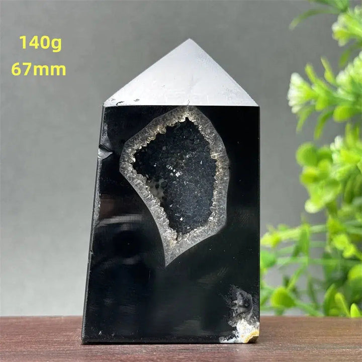 Black Agate Geode Obelisk