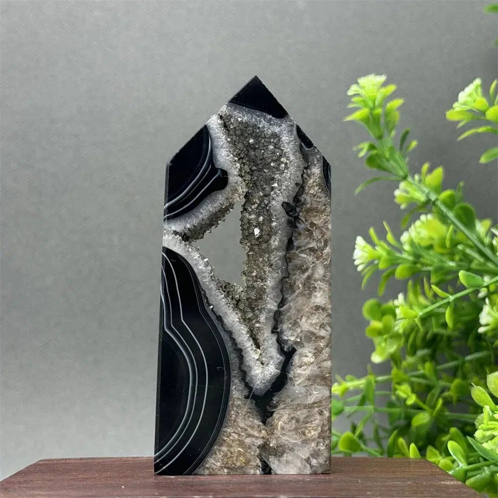 Black Agate Geode Obelisk