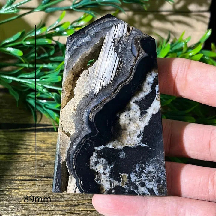 Black Agate Geode Tower