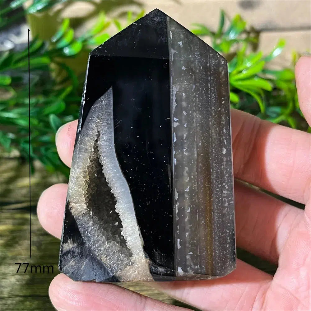 Black Agate Geode Tower