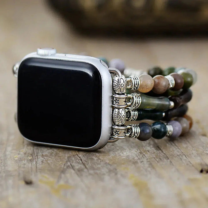 Black Agate and India Agate Crystal Apple Smart Watch Stretch Band