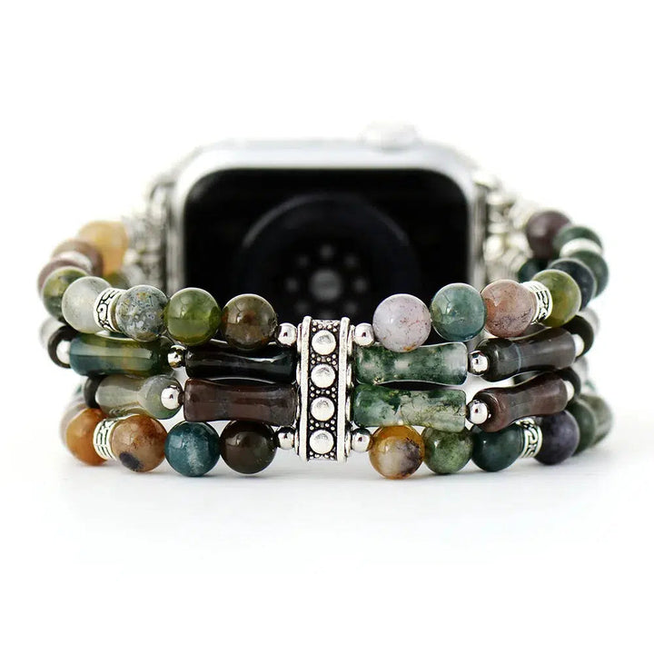 Black Agate and India Agate Crystal Apple Smart Watch Stretch Band