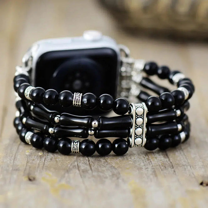 Black Agate and India Agate Crystal Apple Smart Watch Stretch Band