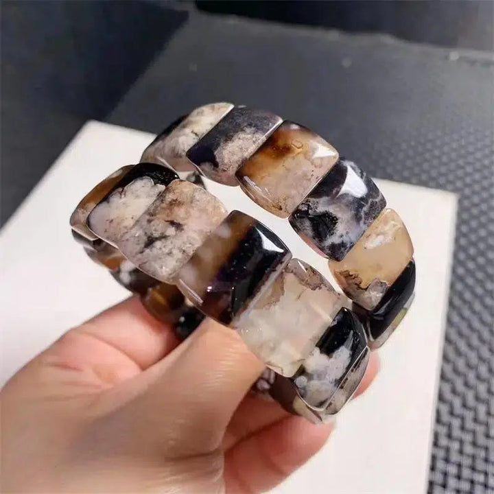 Black Flower Agate Bangle Bracelet