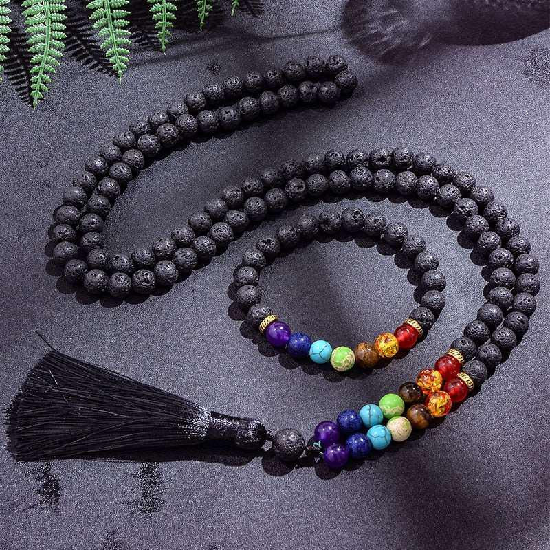 Black Lava 7 Chakra 108 Bead Mala