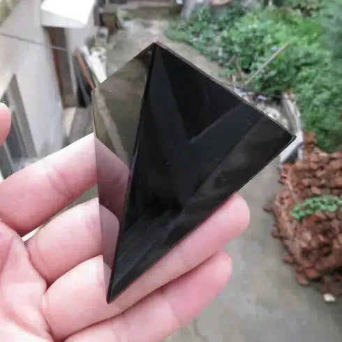 Black Obsidian Crystal Tetrahedron Pyramid 4 Faces 6 Edges