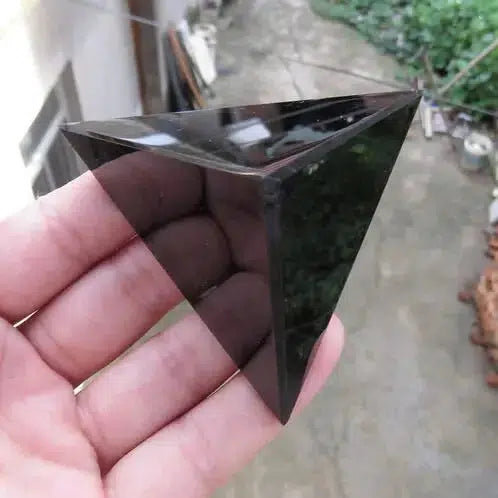 Black Obsidian Crystal Tetrahedron Pyramid 4 Faces 6 Edges