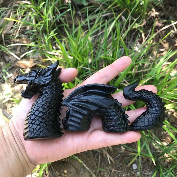 Black Obsidian Crystal Three-Stage Dragon Carving