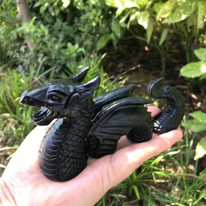 Black Obsidian Crystal Three-Stage Dragon Carving