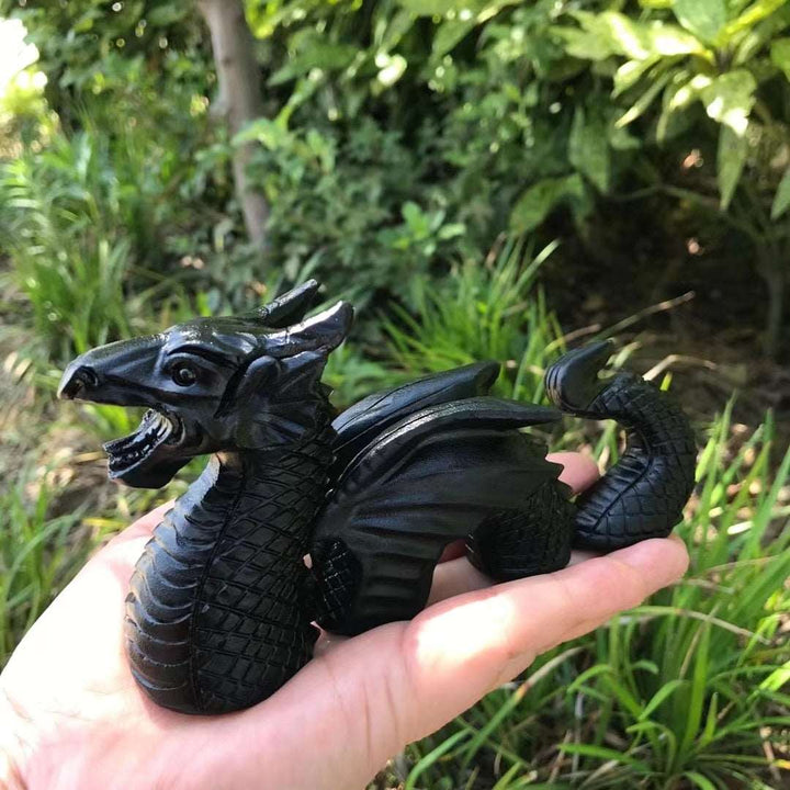 Black Obsidian Crystal Three-Stage Dragon Carving