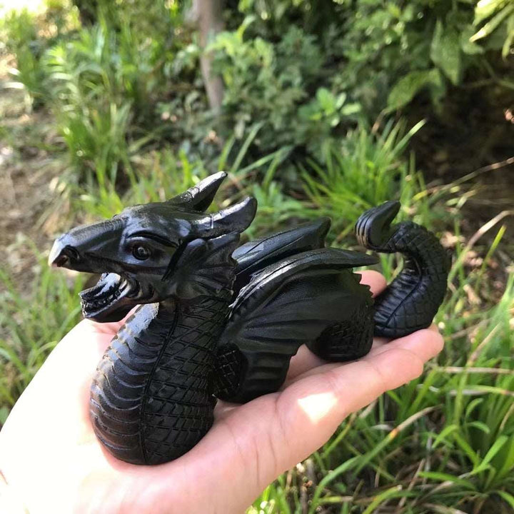 Black Obsidian Crystal Three-Stage Dragon Carving