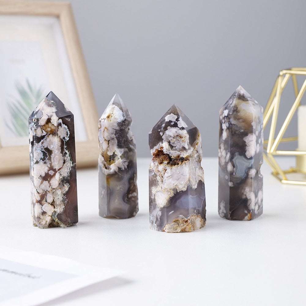 Black Sakura Flower Agate Tower