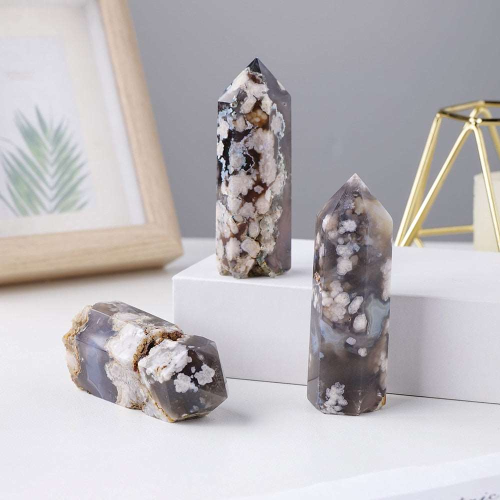 Black Sakura Flower Agate Tower