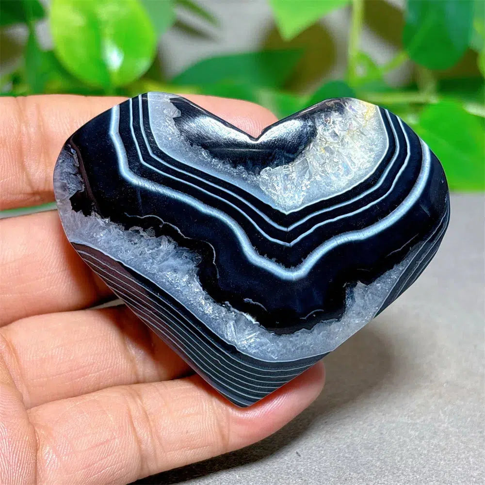 Black Silk Agate Heart