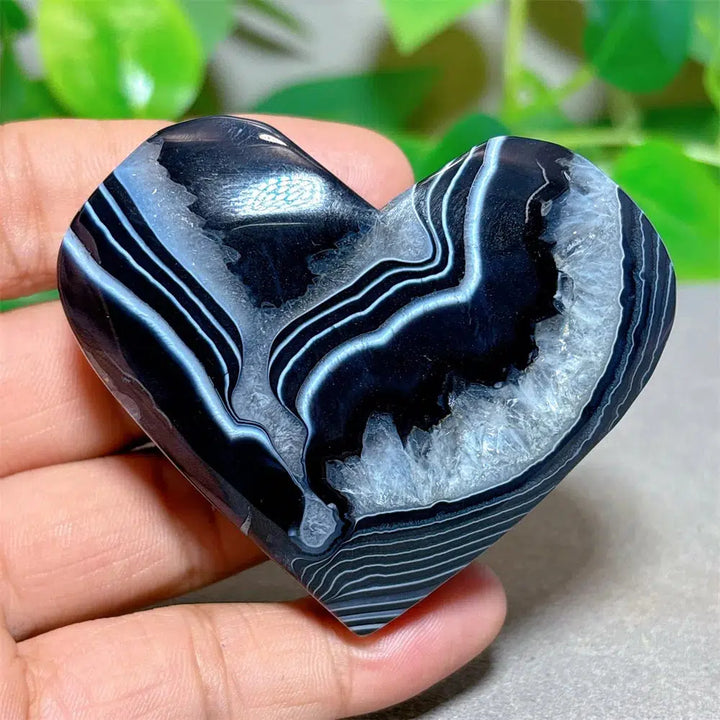 Black Silk Agate Heart