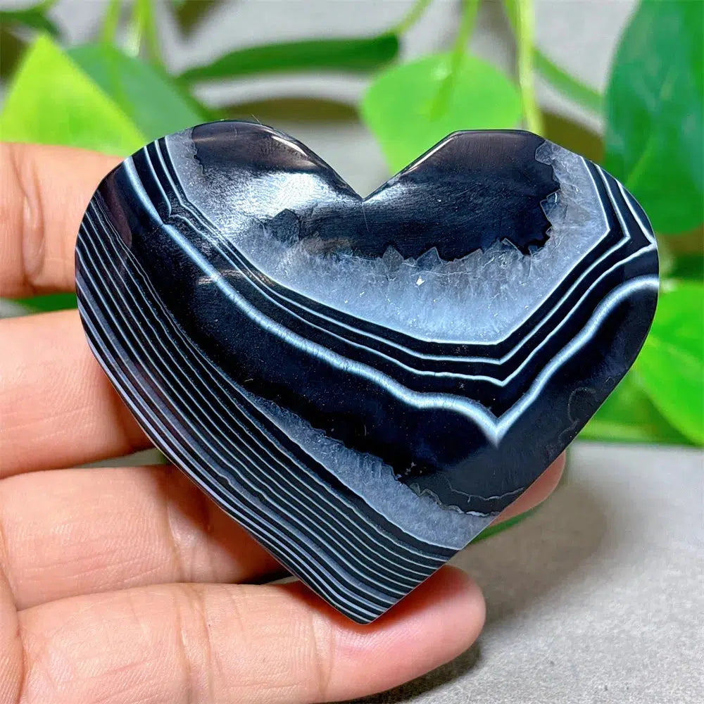 Black Silk Agate Heart